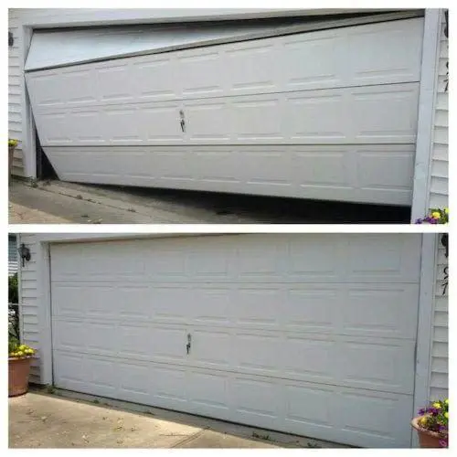Wide garage door before and after repair